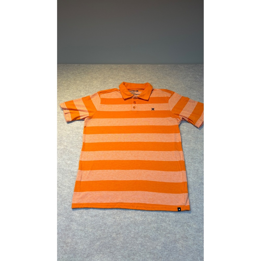 Hurley Mens Premium Fit Striped Polo Shirt Orange Peach Medium Short Sleeve